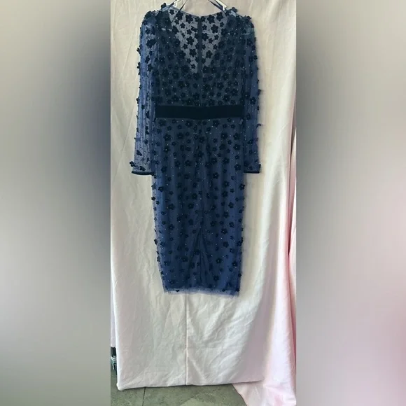 MAC DUGGAL 67856 NWT Embellished V Neck Illusion Long Sleeve Column Midi